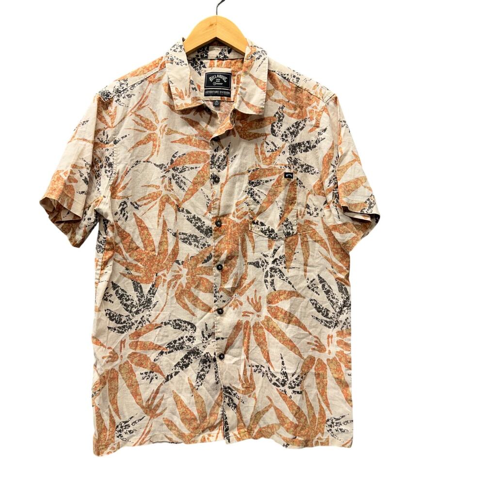 Billabong Tropical Shirt Hemp Lyocell Mens Medium‎ Coastal Button Up Beach